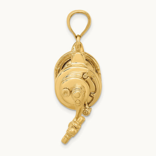 Moveable 3D Fishing Reel Charm, 14K