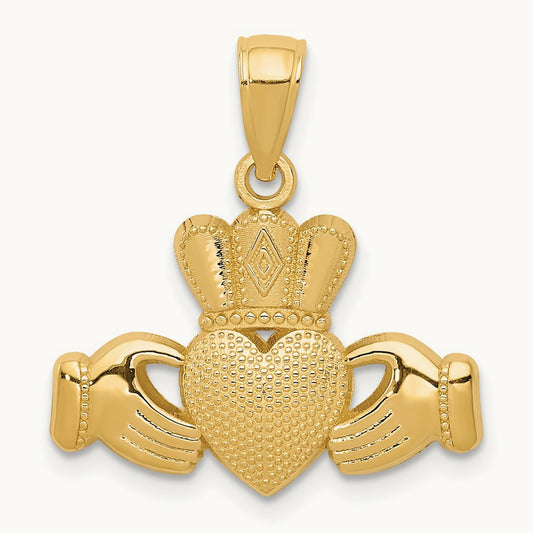 Claddagh Pendant with Textured Crown, 14K