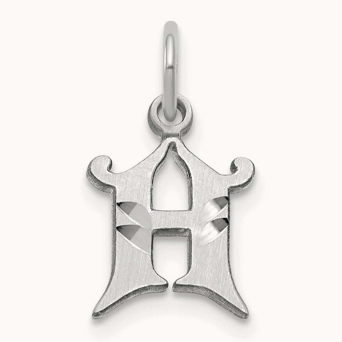 Diamond-cut Initial Charm — 14K White Gold, H