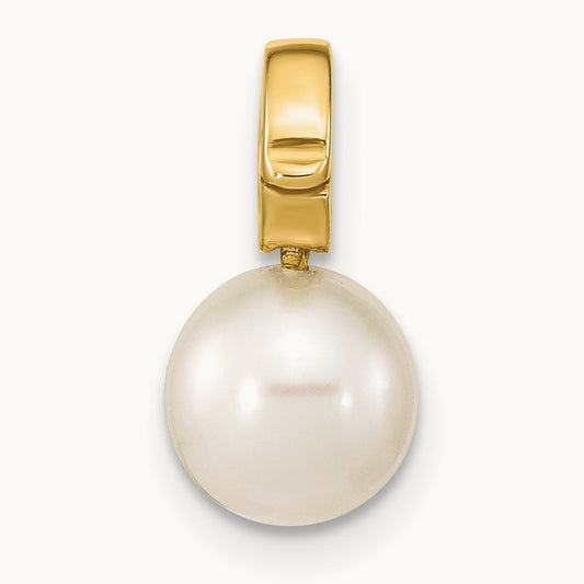 7- White Round Freshwater Cultured Pearl Hinged Bail Charm, 8mm, 14K