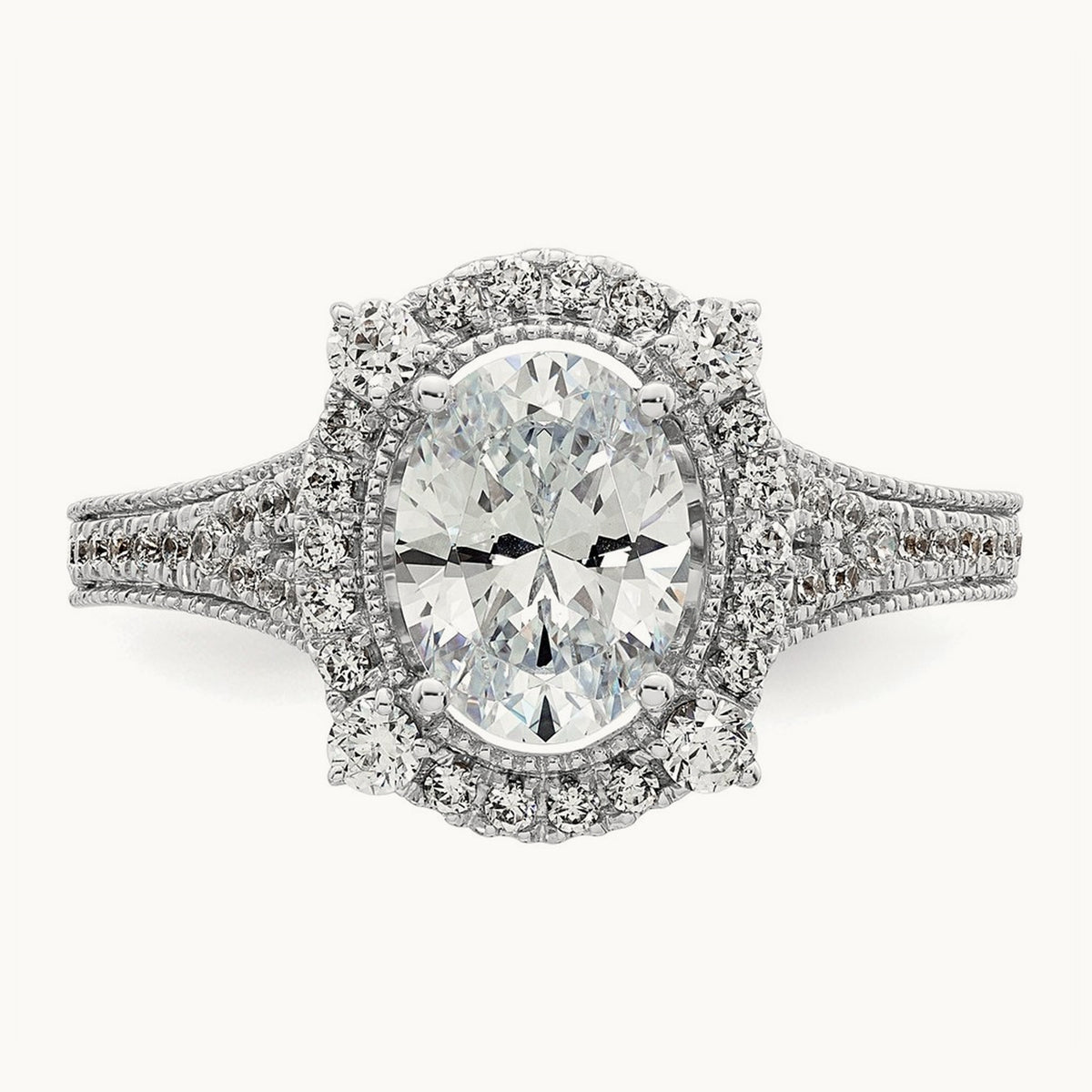 Setting: Vintage 1ct Oval Halo Diamond Semi-Mount Ring, 14K Gold — 14K White Gold