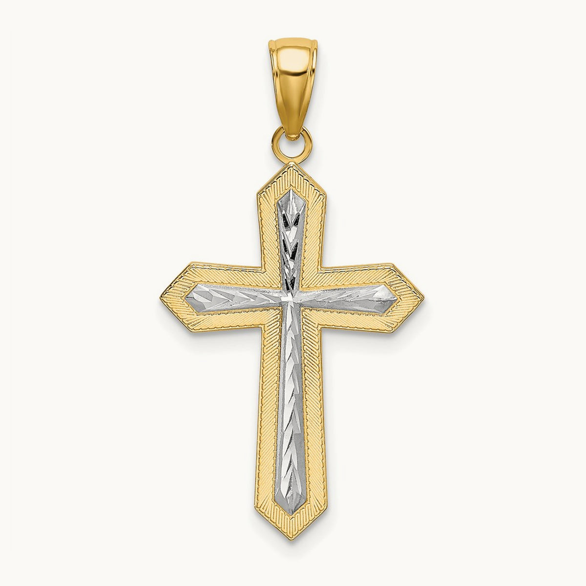 Center Cross Charm — 14K Yellow Gold & Rhodium