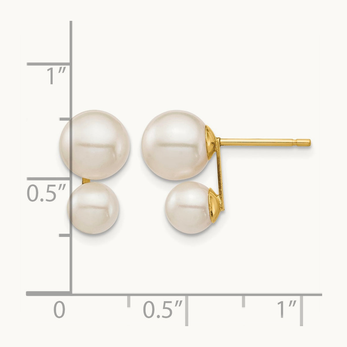 5 & White Round FW Cultured Double Pearl Post Earrings, 7mm, 14K