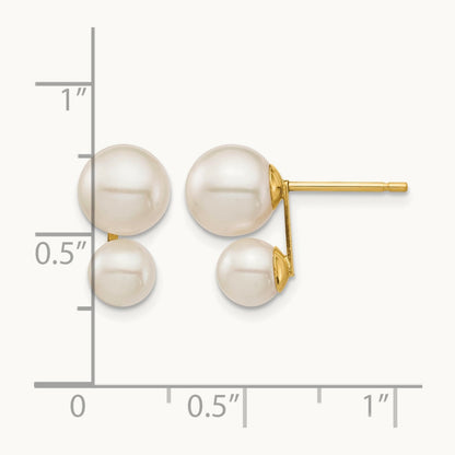5 & White Round FW Cultured Double Pearl Post Earrings, 7mm, 14K