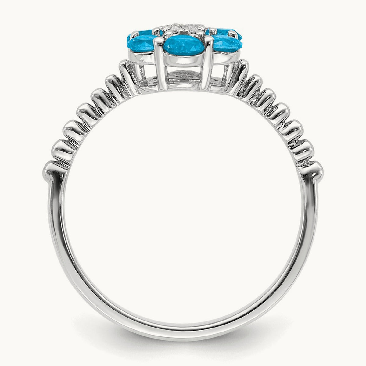 Blue Topaz and Diamond Floral Ring, 14K White Gold