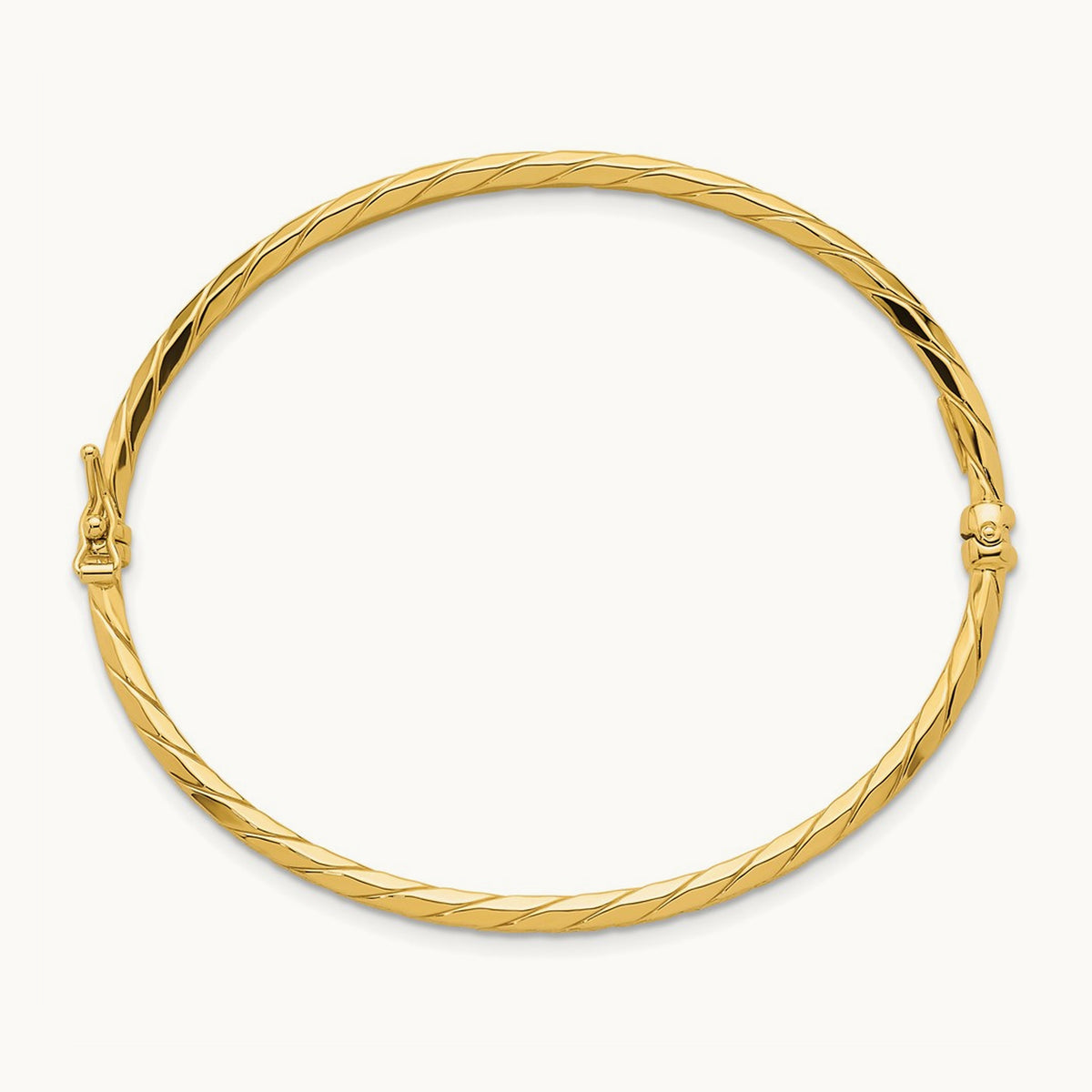 Polished and Diamond-cut Twisted Hinged Bangle, 14K