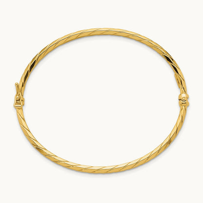 Polished and Diamond-cut Twisted Hinged Bangle, 14K