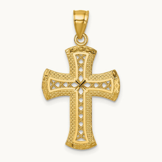 Polished Diamond-cut Textured Fancy Cross Pendant — photo set