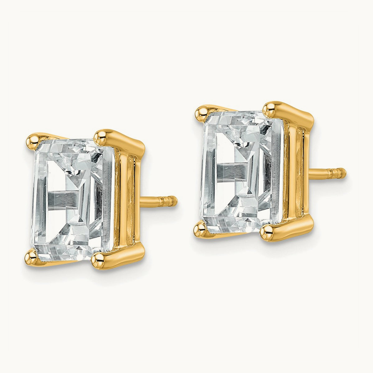 Emerald Four-Prong Stud Earrings, 0.50-6.00 ct tw Lab-Grown Diamond — 6 ct, 14K Yellow Gold