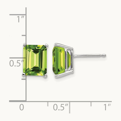 9x7mm Emerald Cut Peridot Earrings, 14K White Gold