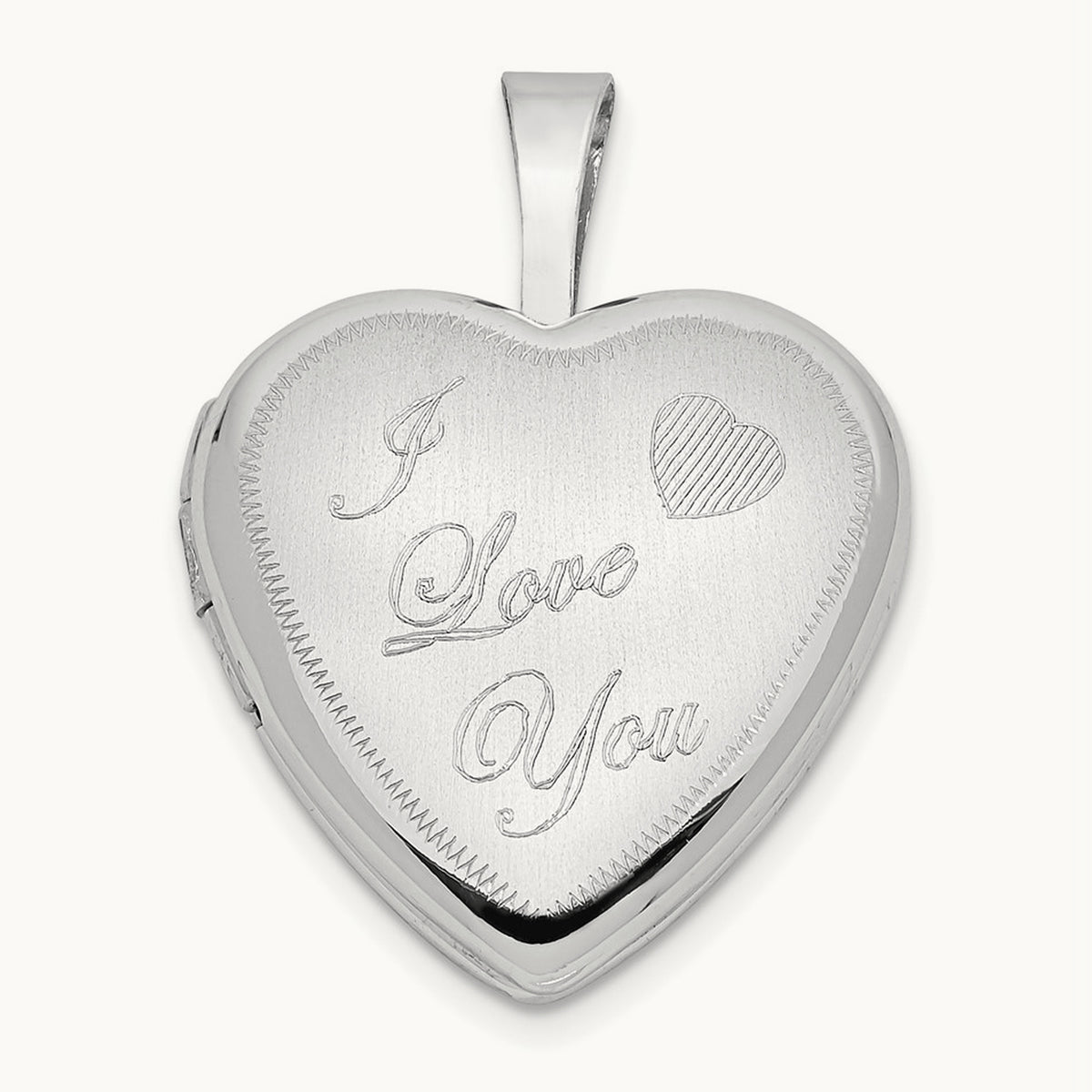Satin I LOVE YOU Heart Locket, 16mm, 14K White Gold