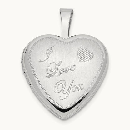 Satin I LOVE YOU Heart Locket, 16mm, 14K White Gold