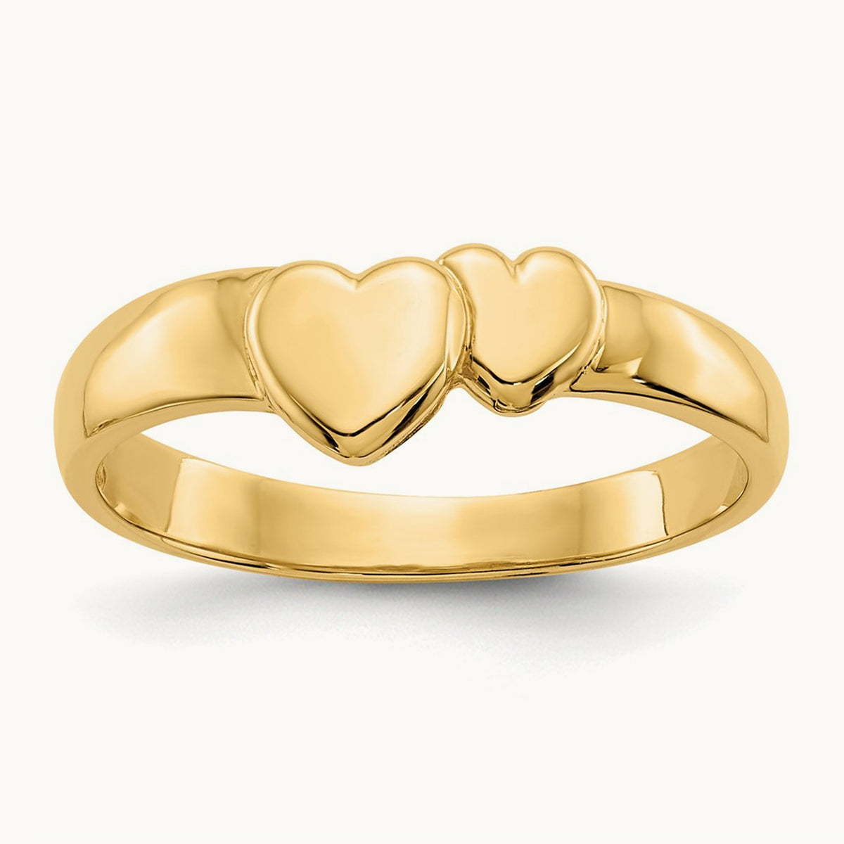 Polished Adjoining Hearts Ring, 14K Gold