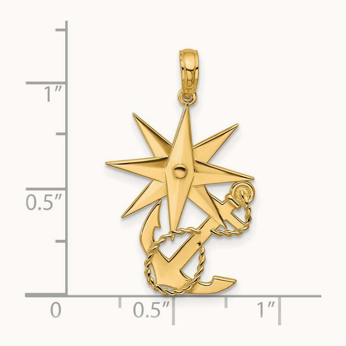 Polished Compass And Anchor with Rope Pendant, 14K