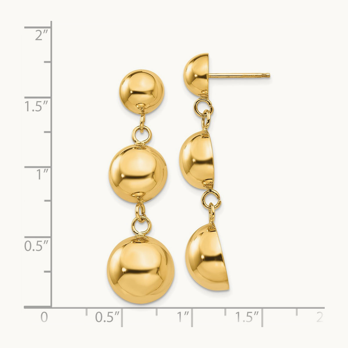 Polished Half Ball Dangle Earrings, 14K