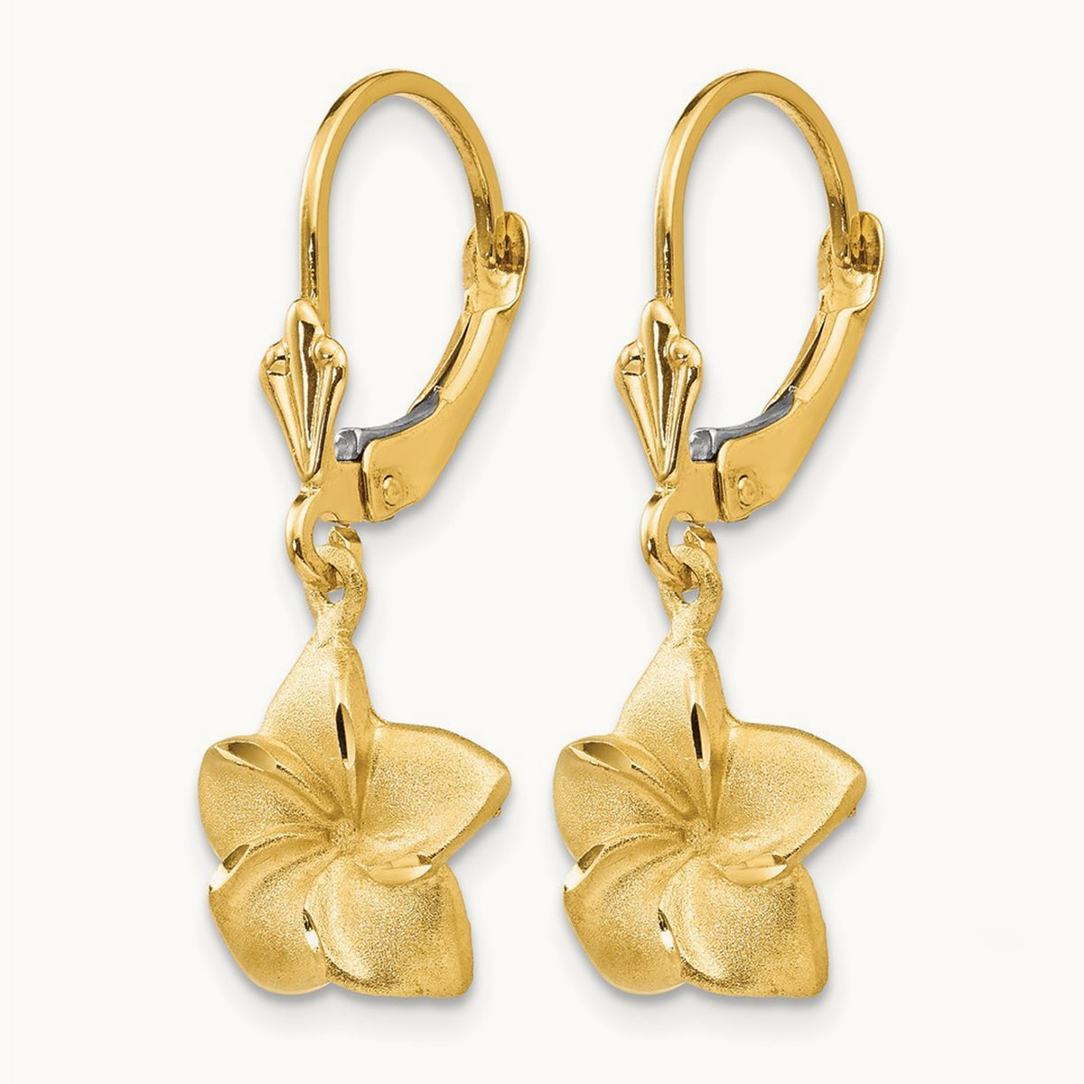 Satin & Diamond-Cut Plumeria Dangle Leverback Earrings, 14K