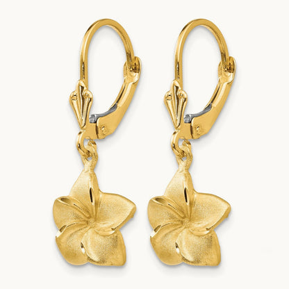 Satin & Diamond-Cut Plumeria Dangle Leverback Earrings, 14K