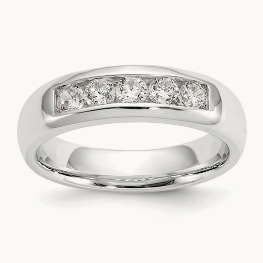 5-Stone Diamond Channel Band, 14K White Gold