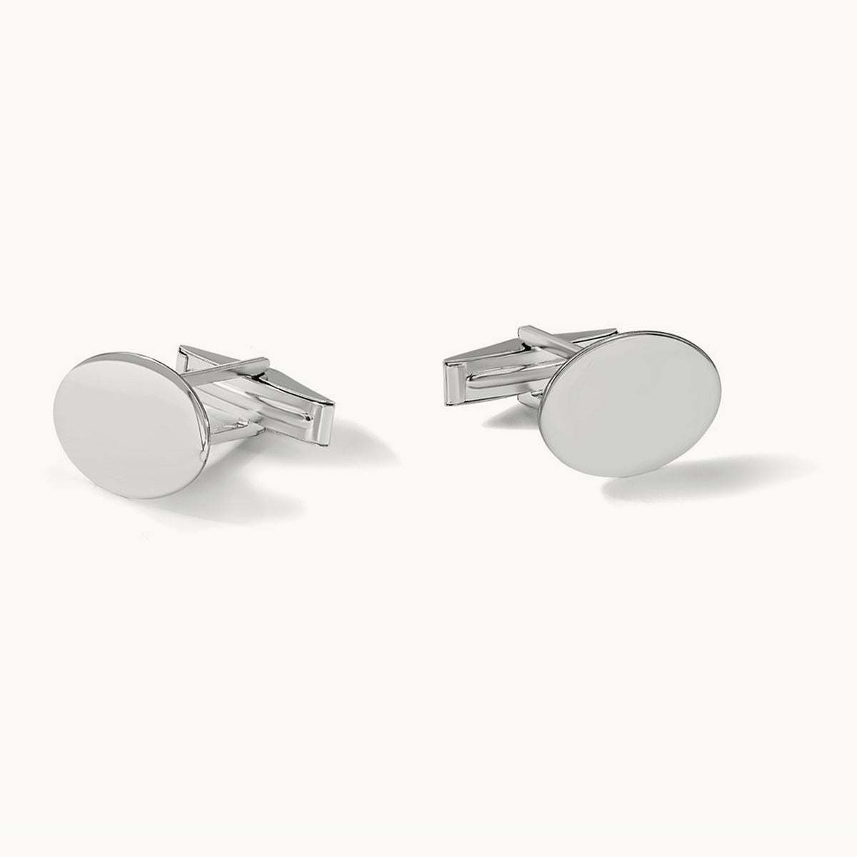 Men's Oval Cuff Links — 14K White Gold