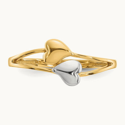 Double Heart Ring, 14K with Rhodium
