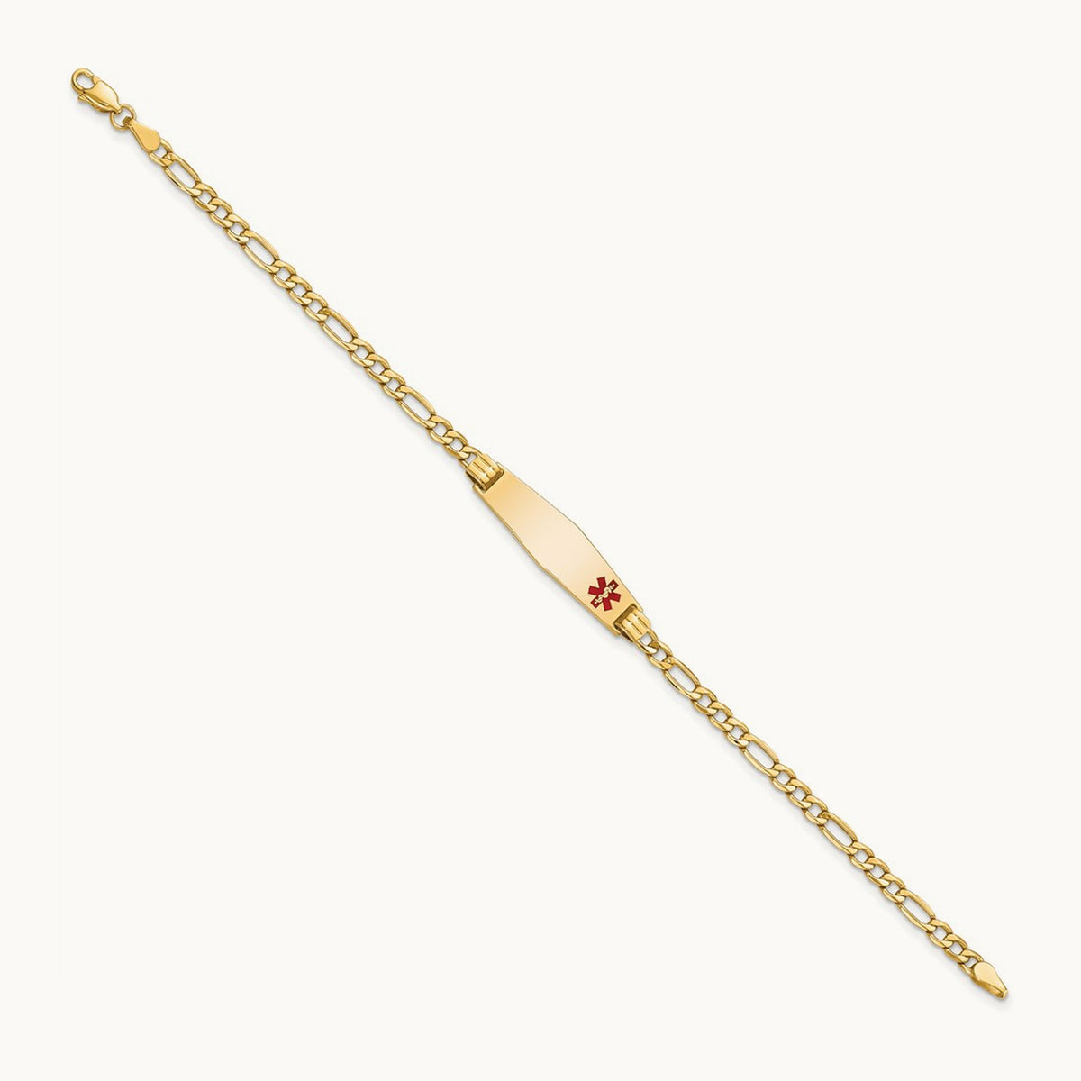 Medical Semi-Solid Soft Diamond Shape Red Enamel Figaro ID Bracelet, 14K