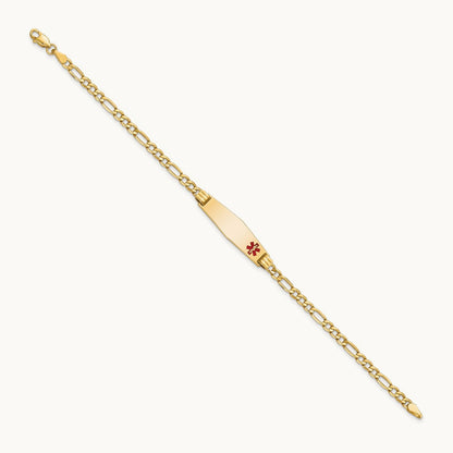 Medical Semi-Solid Soft Diamond Shape Red Enamel Figaro ID Bracelet, 14K