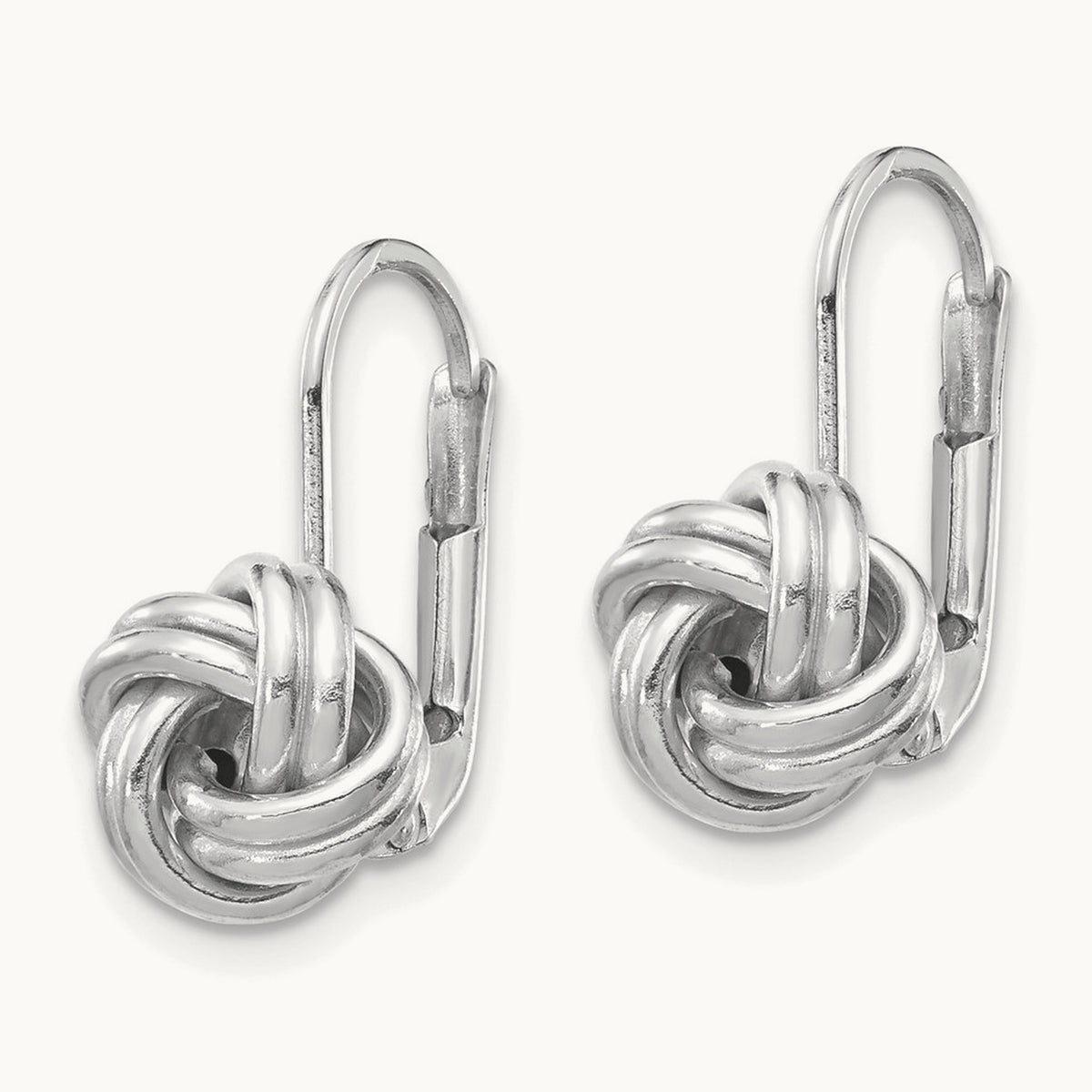 Polished Love Knot Leverback Earrings — 14K White Gold