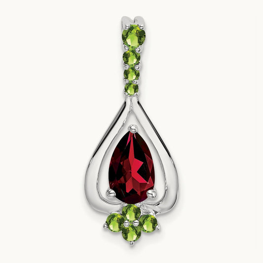 Pear Garnet and Peridot Pendant, 14K White Gold