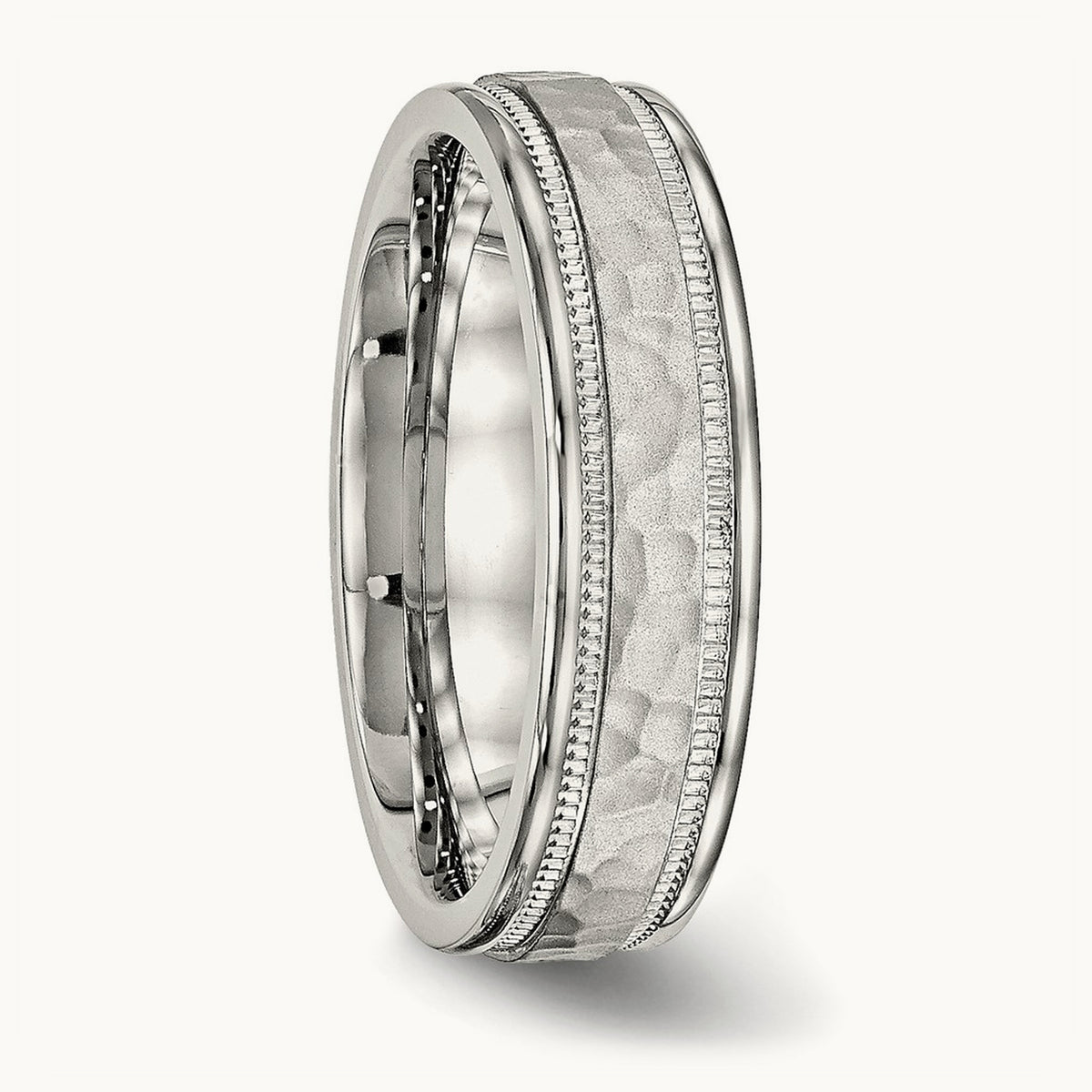 Polished and Hammered Grooved Band, 6mm, Stainless Steel