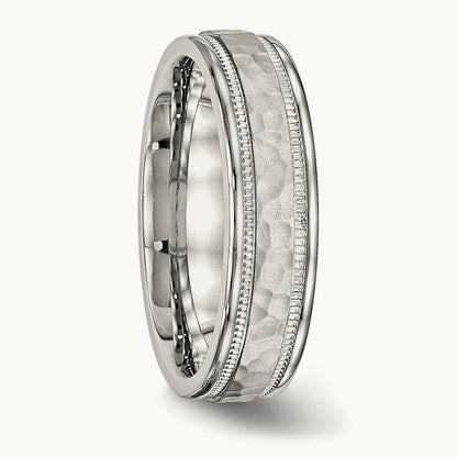 Polished and Hammered Grooved Band, 6mm, Stainless Steel