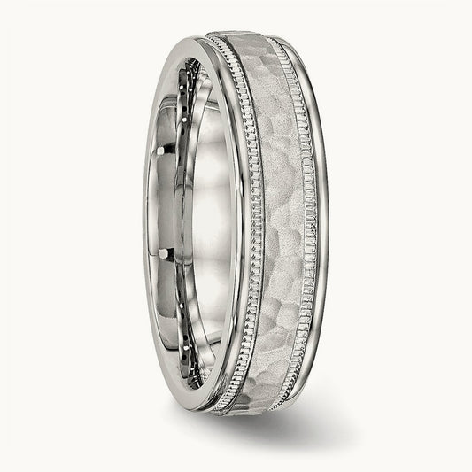 Polished and Hammered Grooved Band, 6mm, Stainless Steel