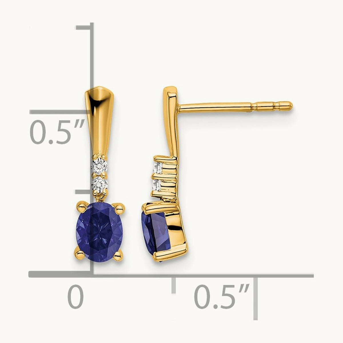 Oval Created Sapphire and Diamond Dangle Earrings — 14K Yellow Gold
