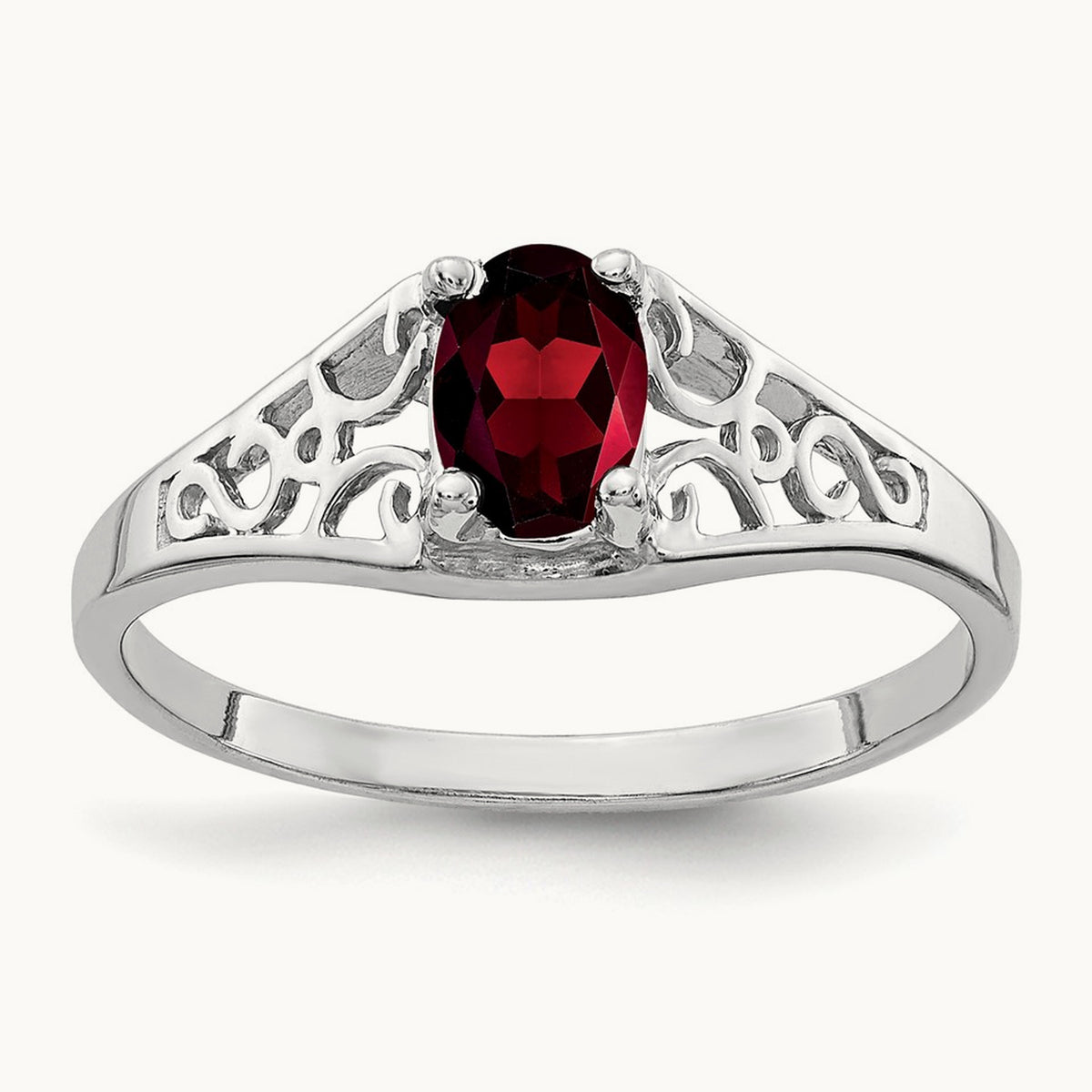 6x4mm Oval Garnet ring, 14K White Gold
