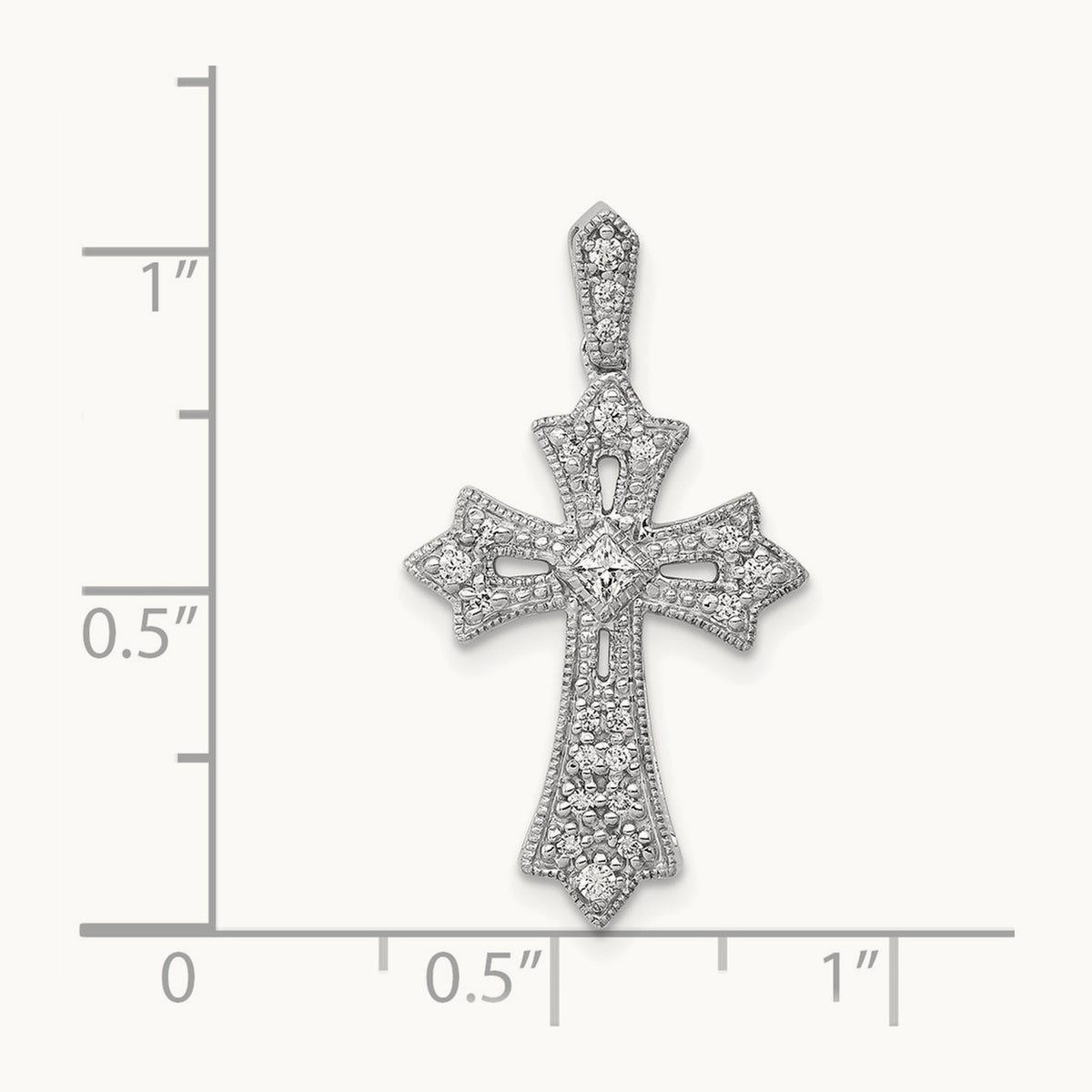 Diamond Fleur de Lis Cross Pendant — 14K White Gold