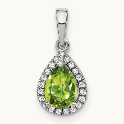 Pear Peridot and Diamond Halo Pendant, 14K White Gold