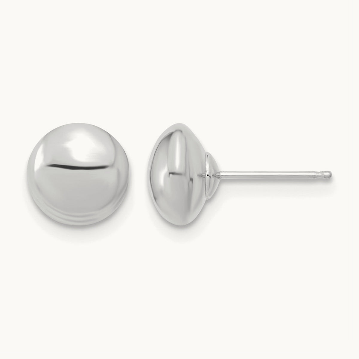 Polished Button Post Earrings — 14K White Gold, 8mm