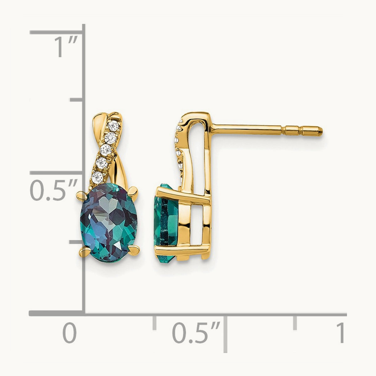 Created Alexandrite and Diamond Earrings, 14K