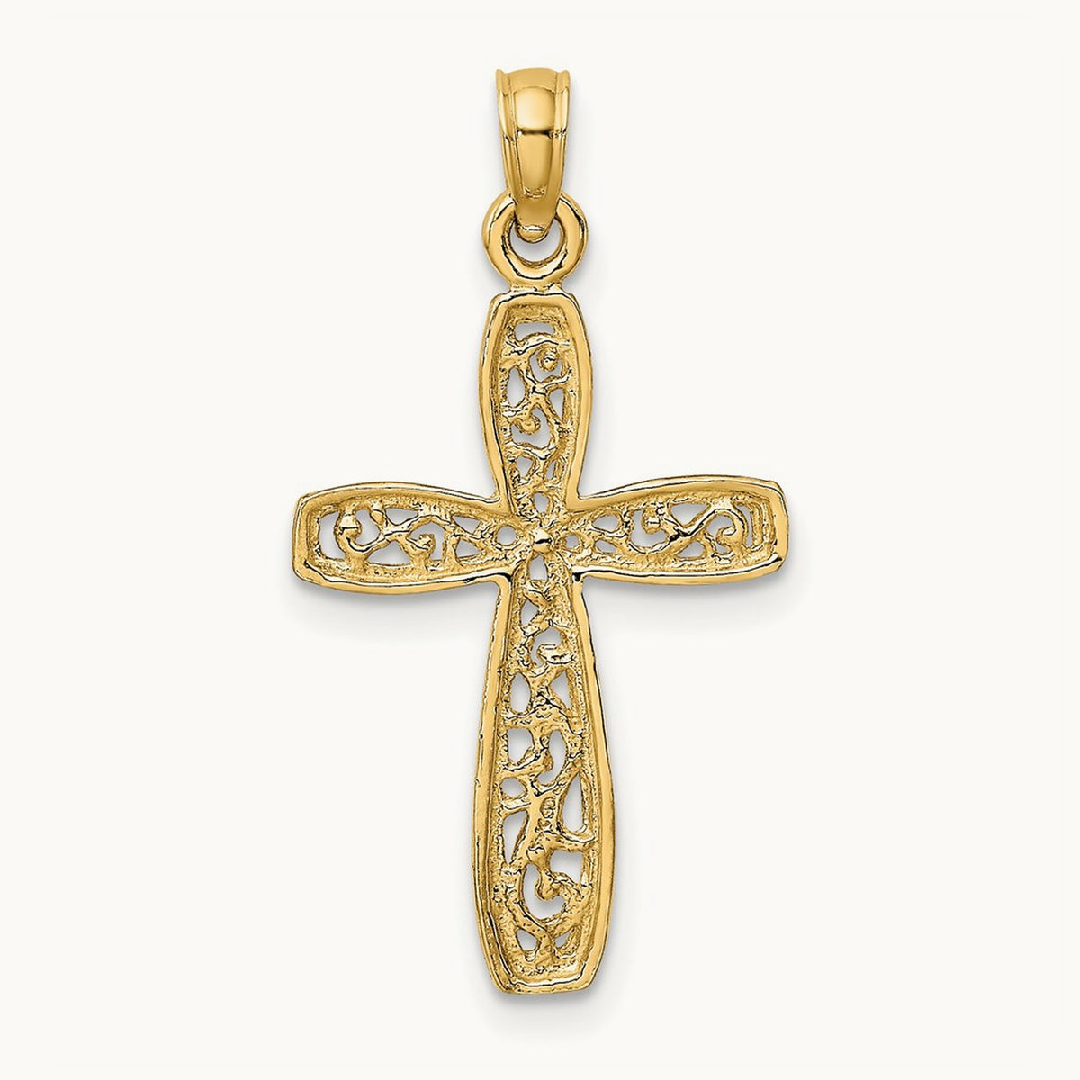 Filigree Cross Charm — 14K Two-Tone Gold