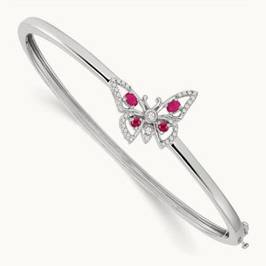 Ruby and Diamond Butterfly Bangle, 14K White Gold