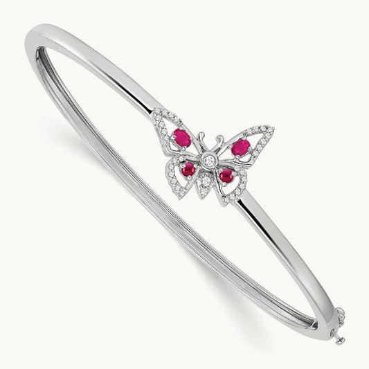 Ruby and Diamond Butterfly Bangle, 14K White Gold