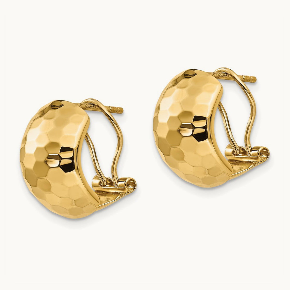 Polished Hammered Omega Back Earrings, 14K — Leslie's