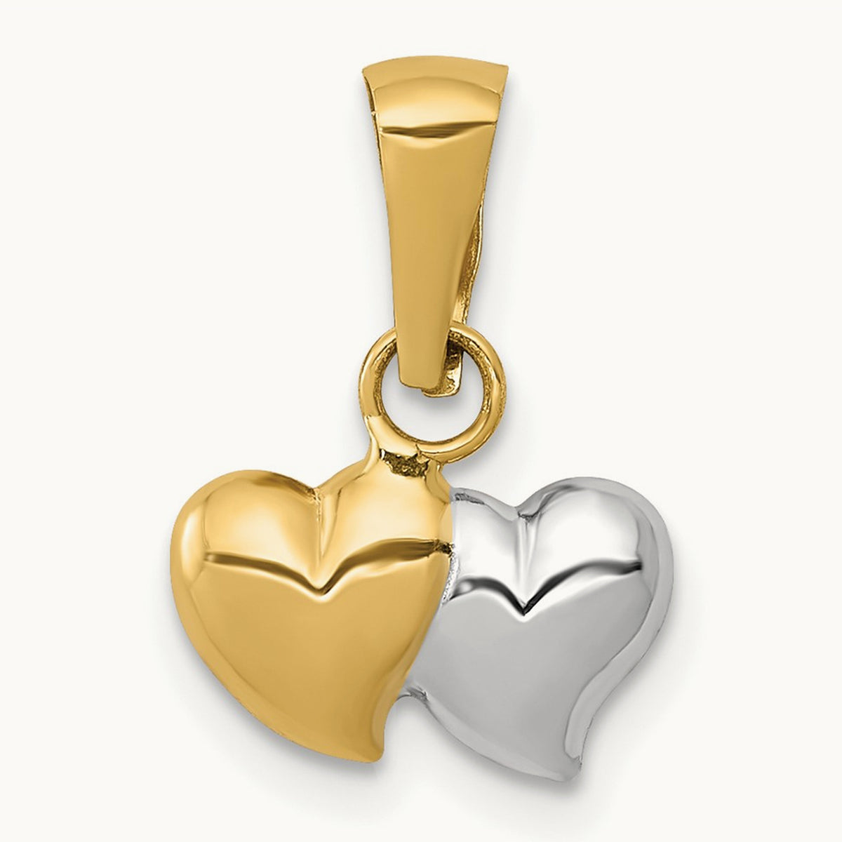 w/White Rhodium Double Heart Pendant, 14K