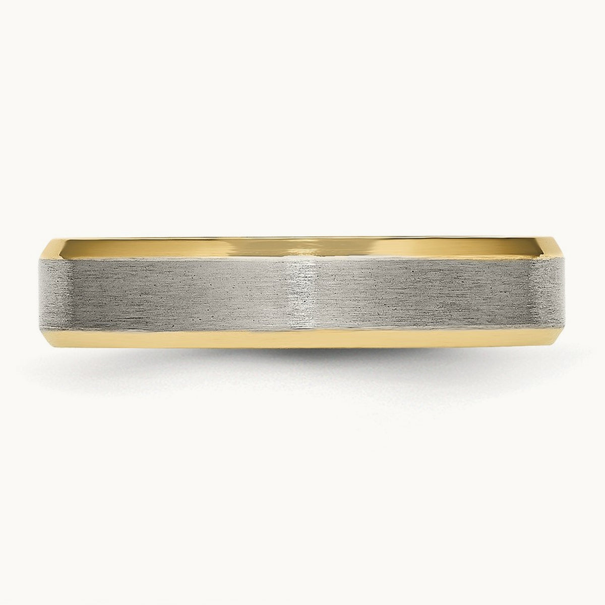 Brushed Yellow IP-plated Beveled Edge Band — photo set