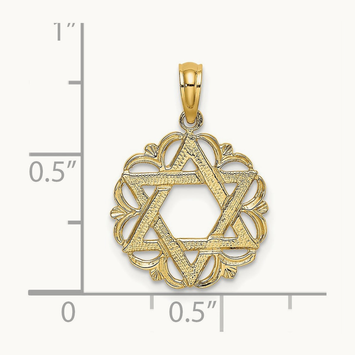 Star Of David In Scalloped Circle Charm, 14K