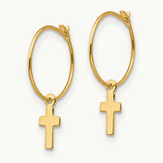 Madi K Endless Hoop w/Small Cross Earrings, 14K