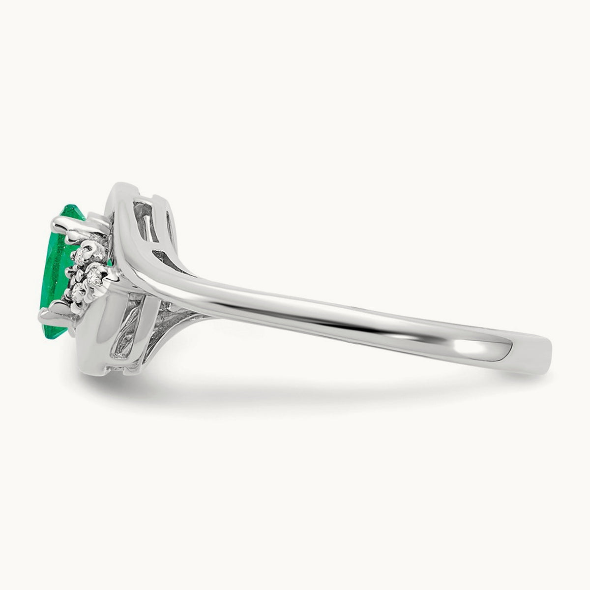 Emerald and Diamond Ring — 14K White Gold