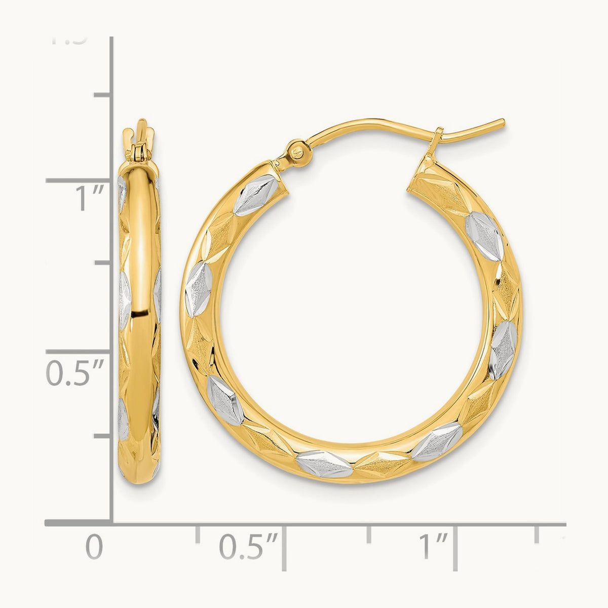 Polished Satin and Diamond-cut Hoop Earrings — 26.5mm