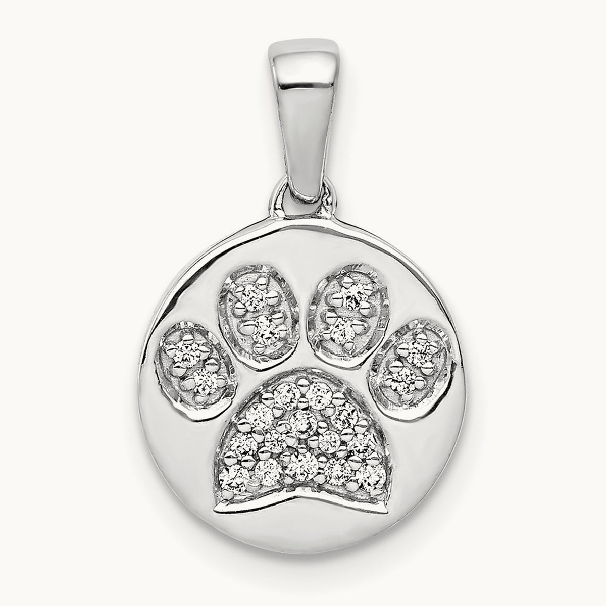 Diamond Paw Print in Circle Pendant, 14K White Gold