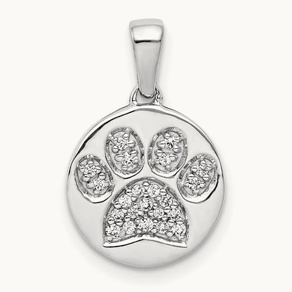 Diamond Paw Print in Circle Pendant, 14K White Gold