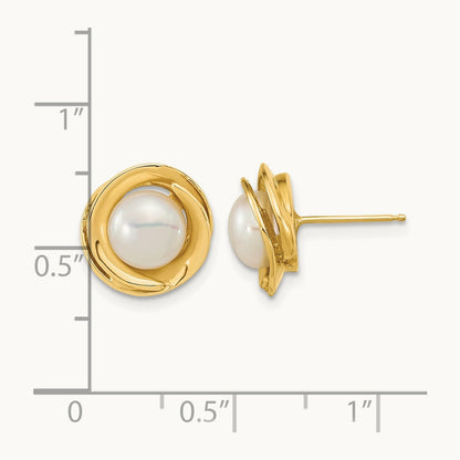 6- White Button Freshwater Cultured Pearl Post Earrings, 7mm, 14K